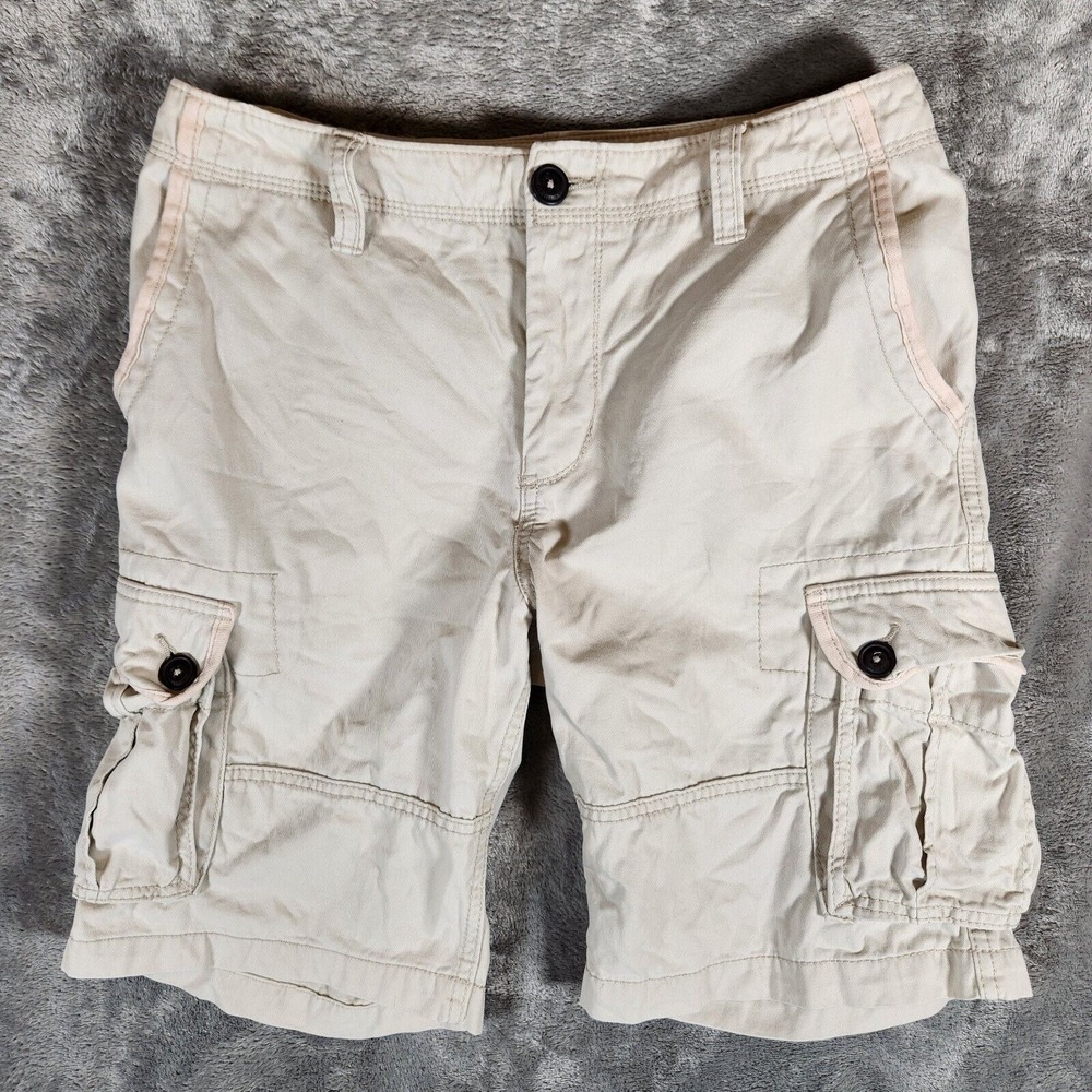 Aeropostale Cargo Shorts Men's Size 29X10 Beige Pockets Button MGPSVT13 7534